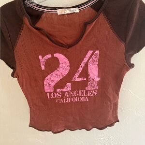 Rewind Brown Top with Pink Graphic